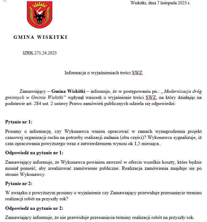 wyjasnienia-SIWZ Guzów, ul. Róży Sybiru, 12 miesięcy przez kolce!